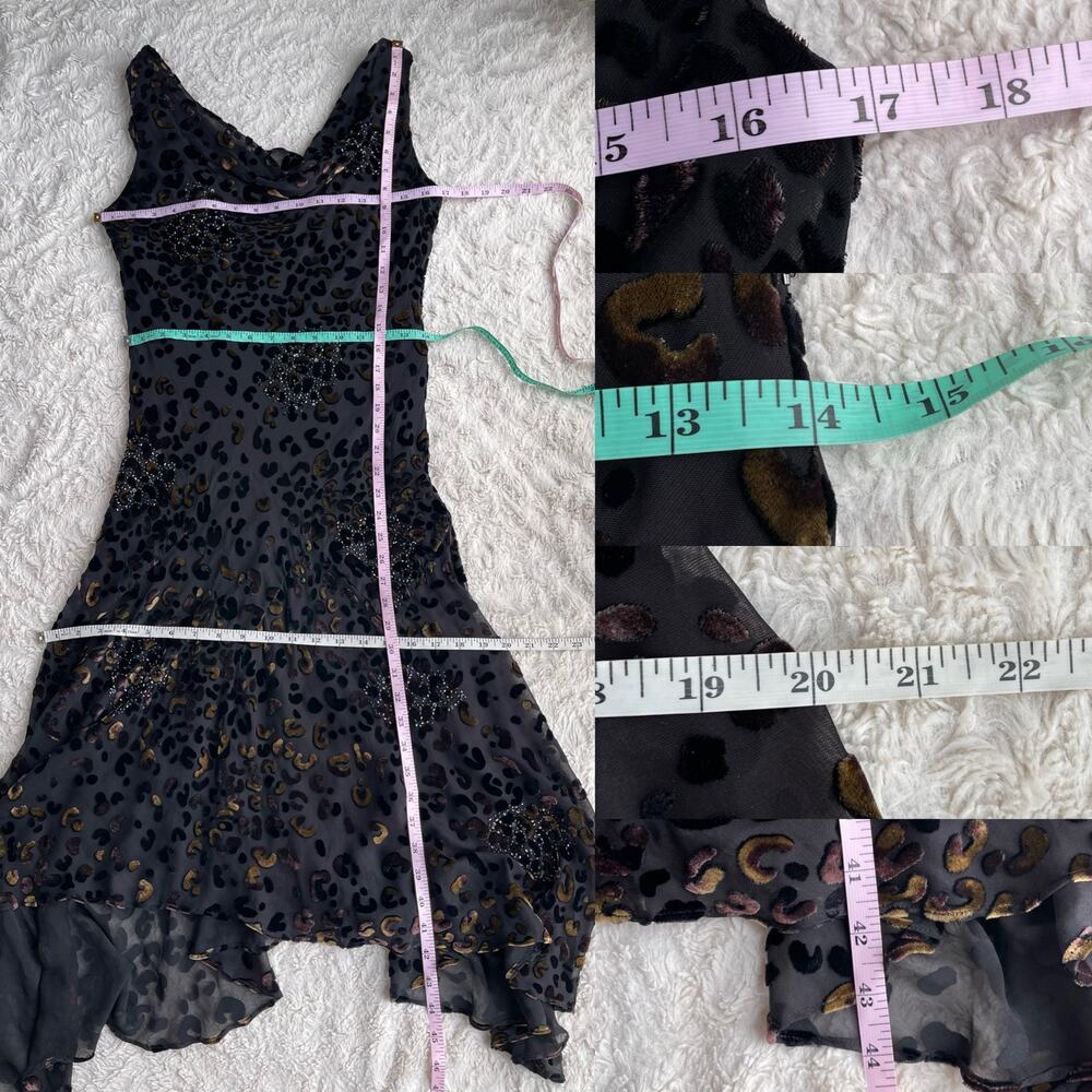 SOLD Sue Wong beaded silk velvet burnout cowl neck midi dress asymmetrical 8 - Picture 4 of 13
